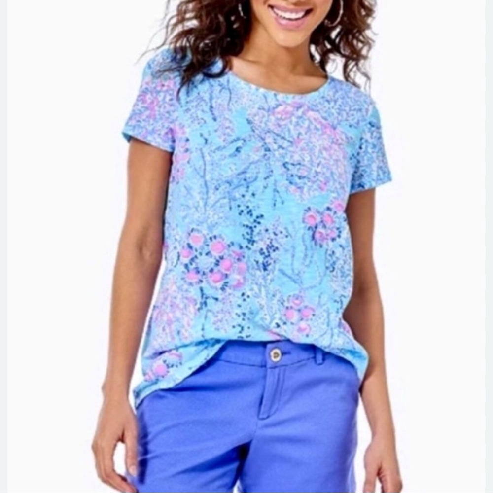 Lilly Pulitzer Blue Floral Short Sleeve Tee